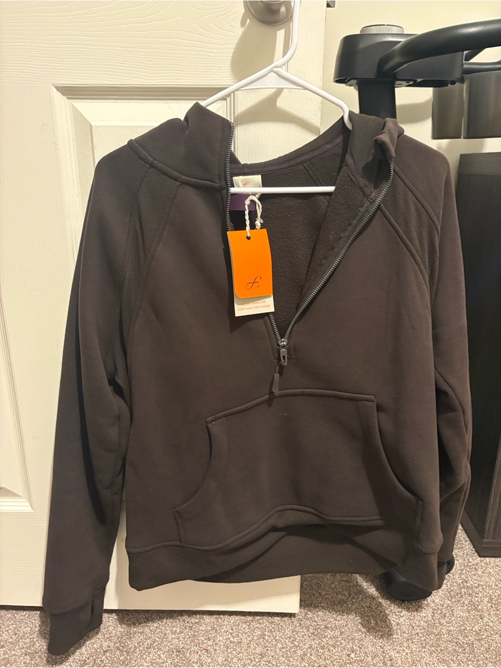 Half-Zip Hooded Pullover Sweater - Brown